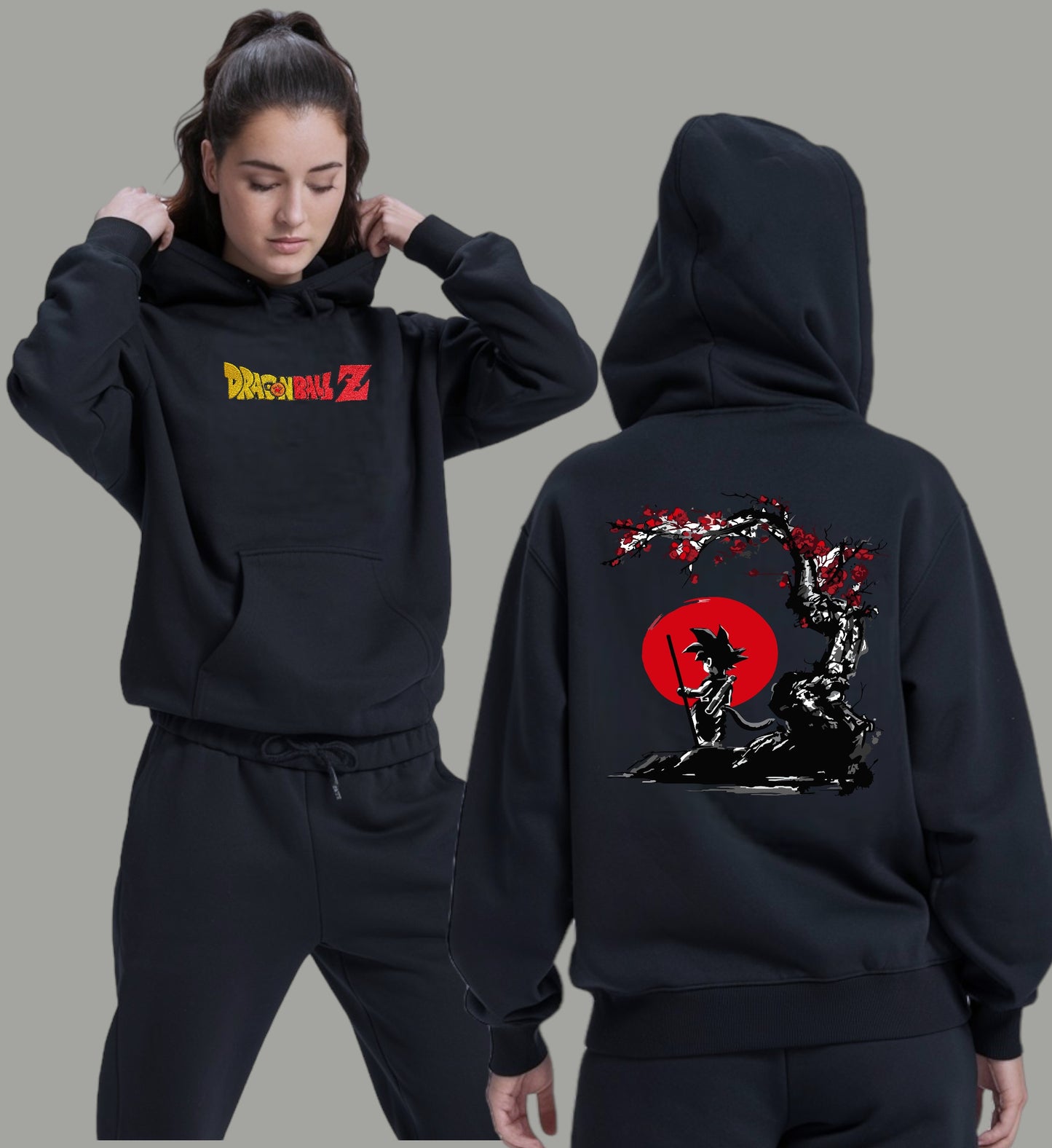 sudadera bordada con capucha y cangurera para MUJER Hoodie dbz mod. ARBOL DE CEREZO