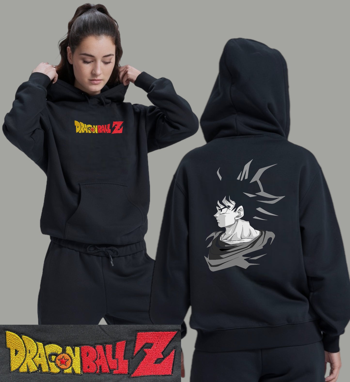 sudadera bordada con capucha y cangurera para MUJER Hoodie dbz mod. GOKU PERFIL