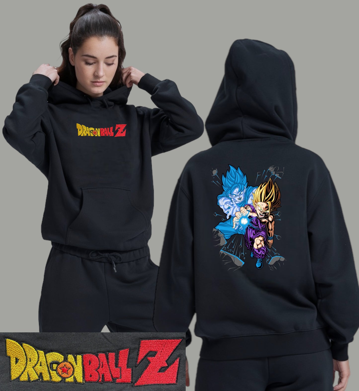 sudadera bordada con capucha y cangurera para MUJER Hoodie dbz mod. GOKU FANTASMA
