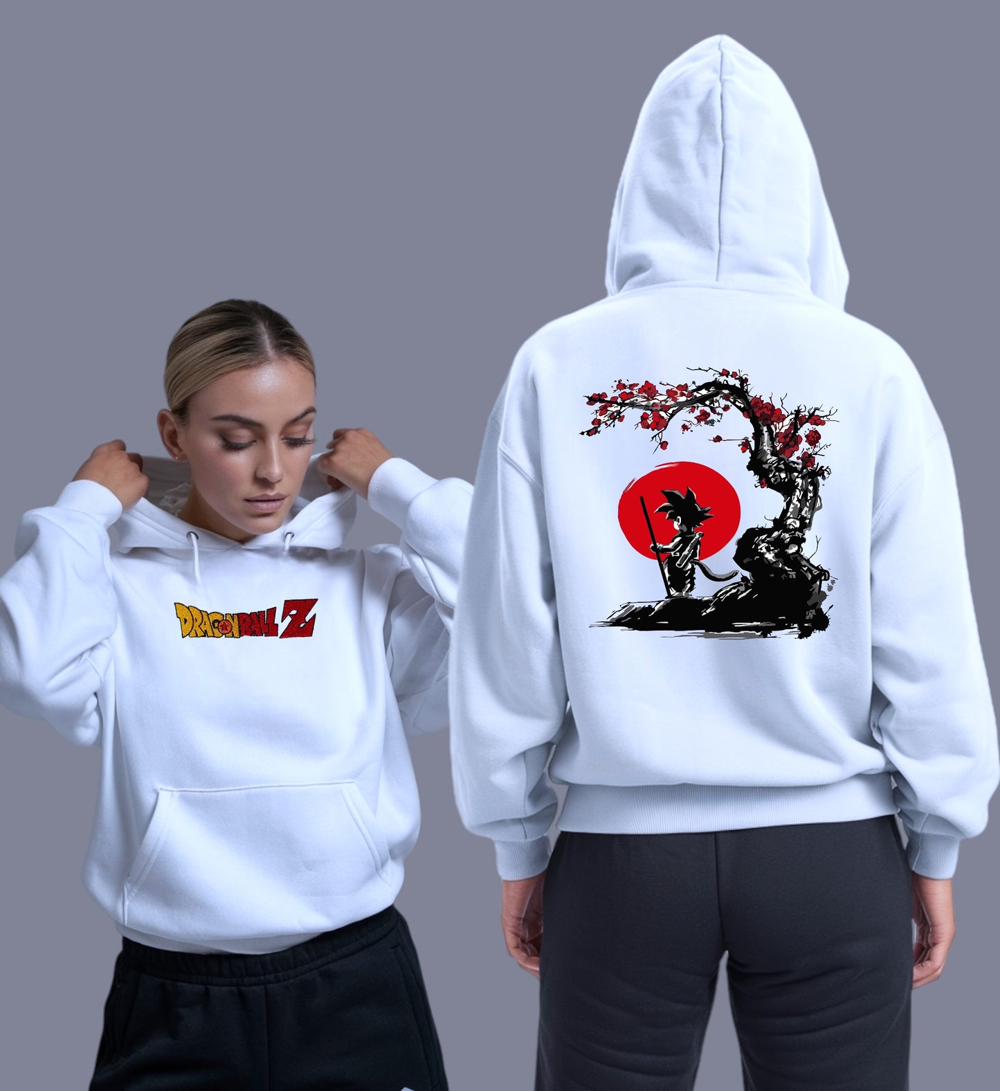 sudadera bordada con capucha y cangurera para MUJER Hoodie dbz mod. ARBOL DE CEREZO