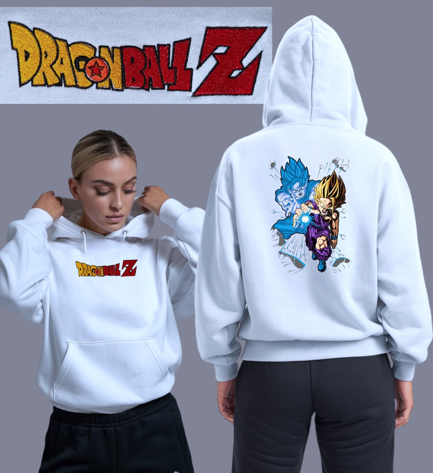 sudadera bordada con capucha y cangurera para MUJER Hoodie dbz mod. GOKU FANTASMA