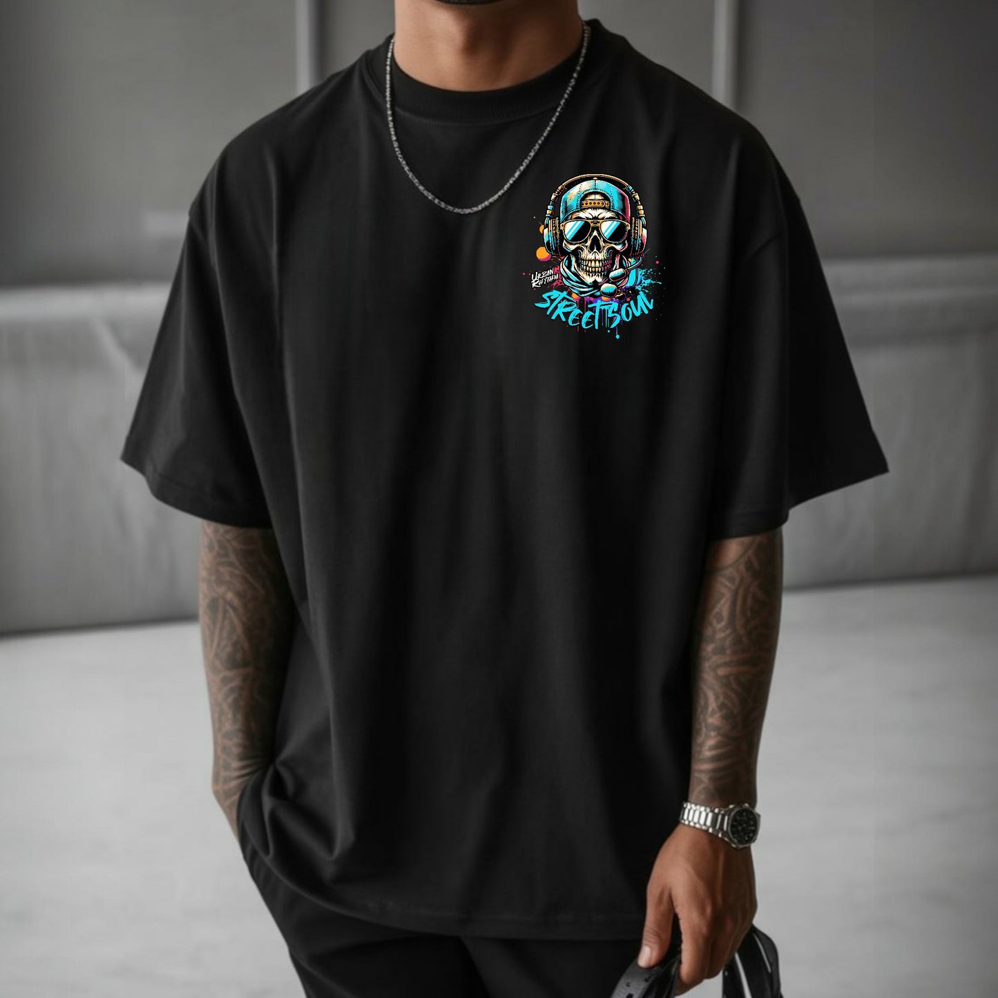 Camiseta OVERSIZE para hombre, diseño CALAVERA