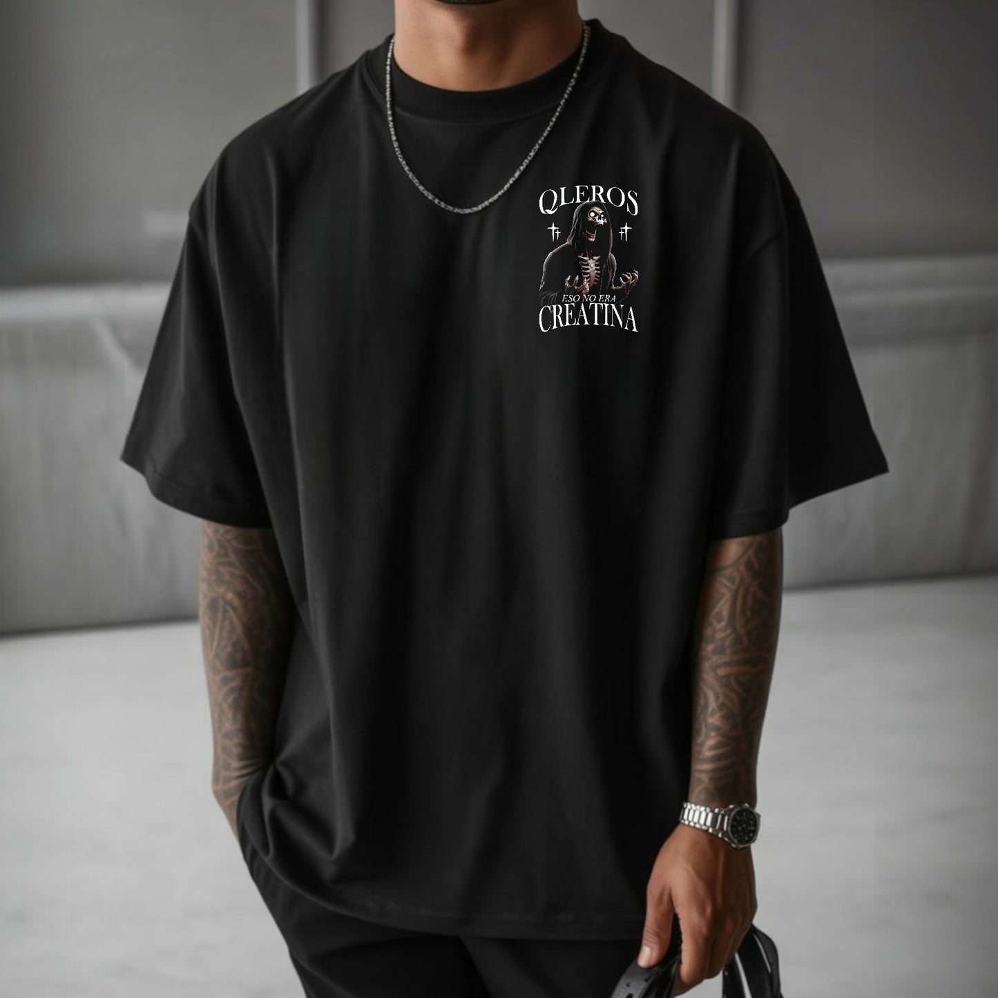 Camiseta OVERSIZE para hombre, diseño ESO NO ERA CREATINA