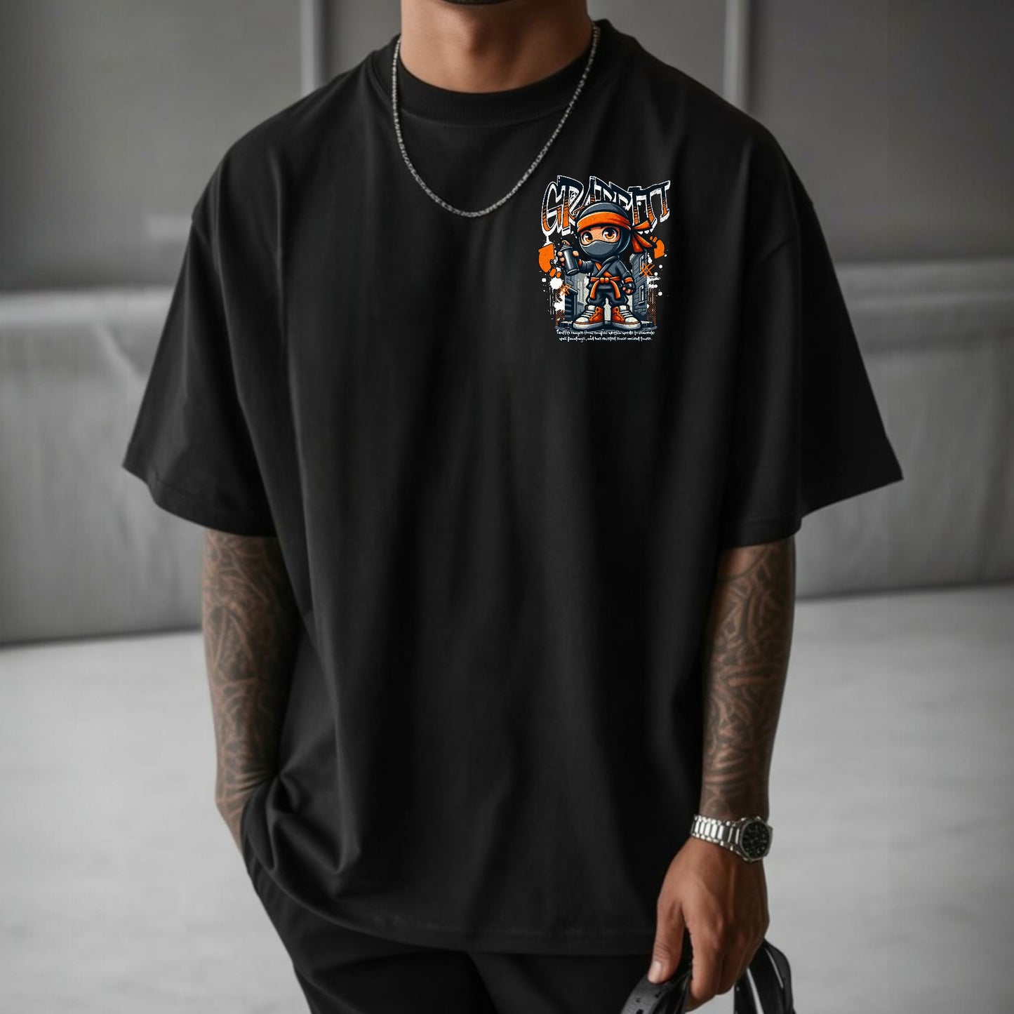 Camiseta OVERSIZE para hombre, diseño NINJA GRAFFITI