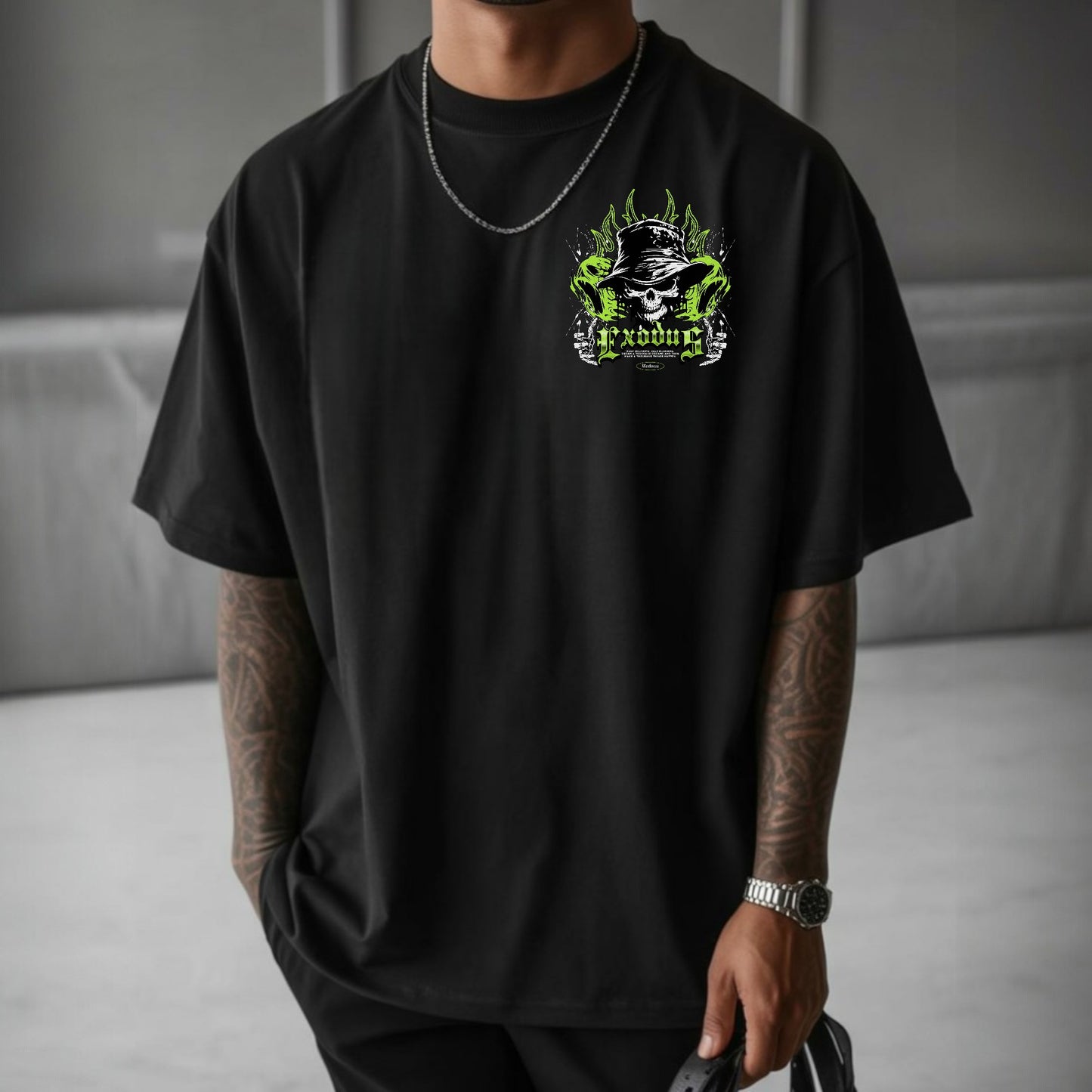 Camiseta OVERSIZE para hombre, diseño CALAVERA EXODUS
