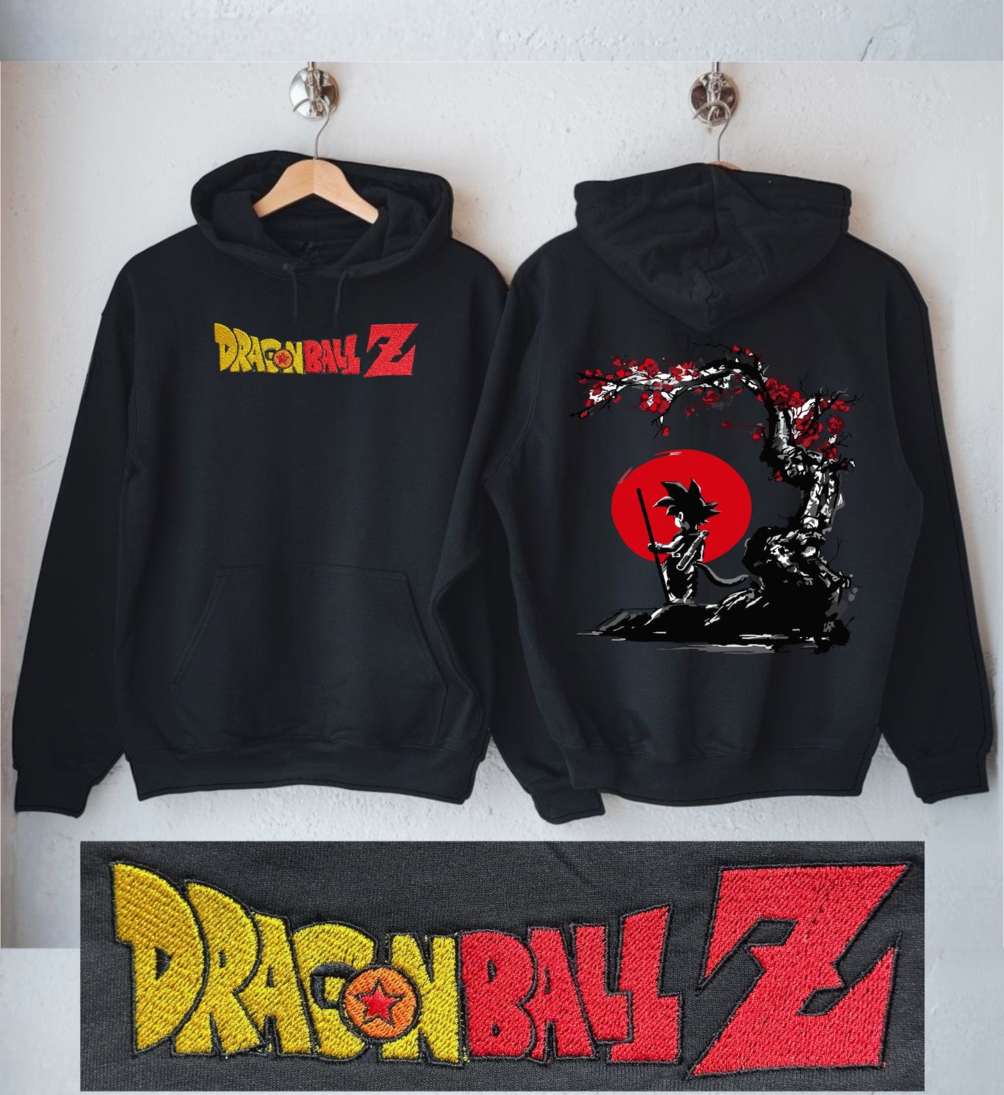 sudadera bordada con capucha y cangurera para HOMBRE Hoodie dbz mod. GOKU ARBOL DE CEREZO