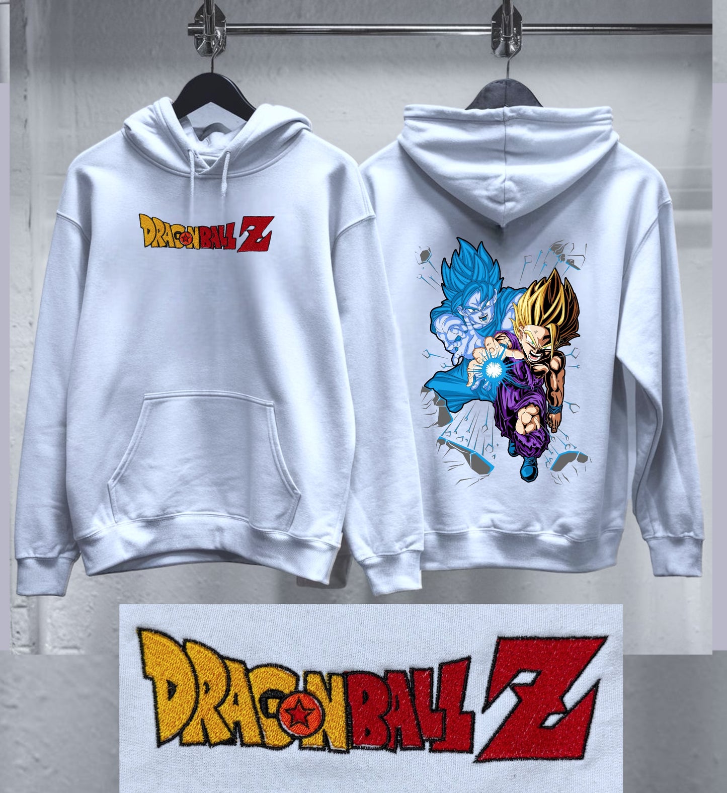 sudadera bordada con capucha y cangurera para hombre Hoodie dbz mod. GOKU FANTASMA