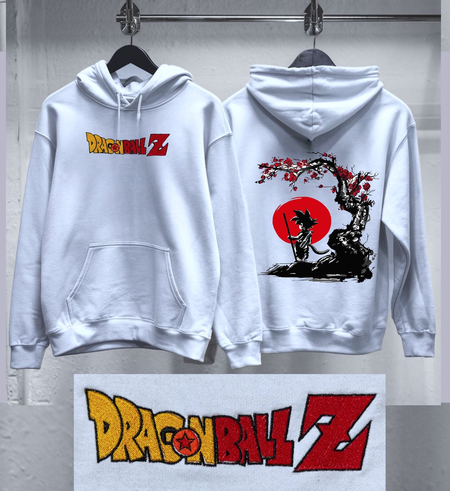 sudadera bordada con capucha y cangurera para HOMBRE Hoodie dbz mod. GOKU ARBOL DE CEREZO