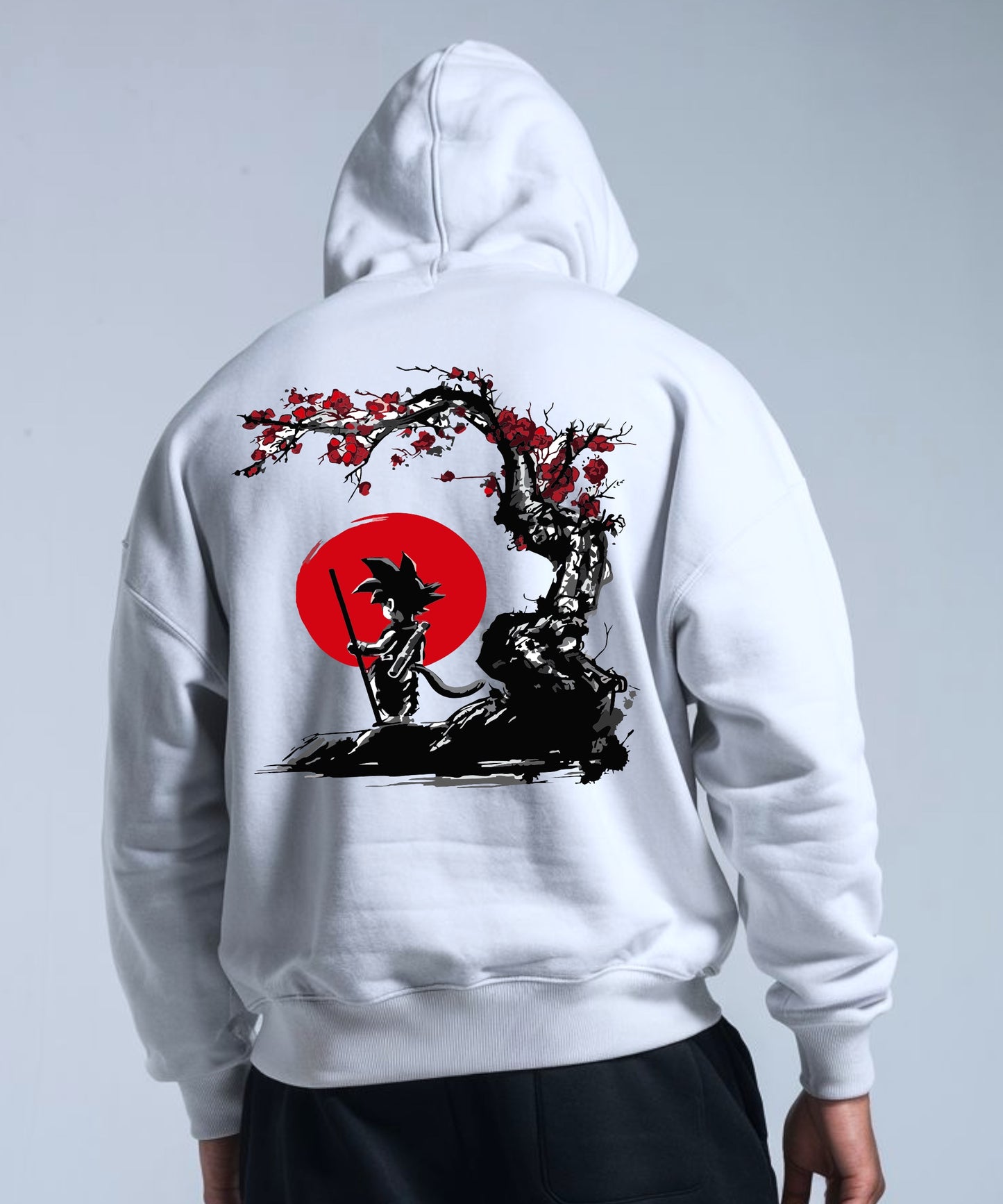 sudadera bordada con capucha y cangurera para HOMBRE Hoodie dbz mod. GOKU ARBOL DE CEREZO