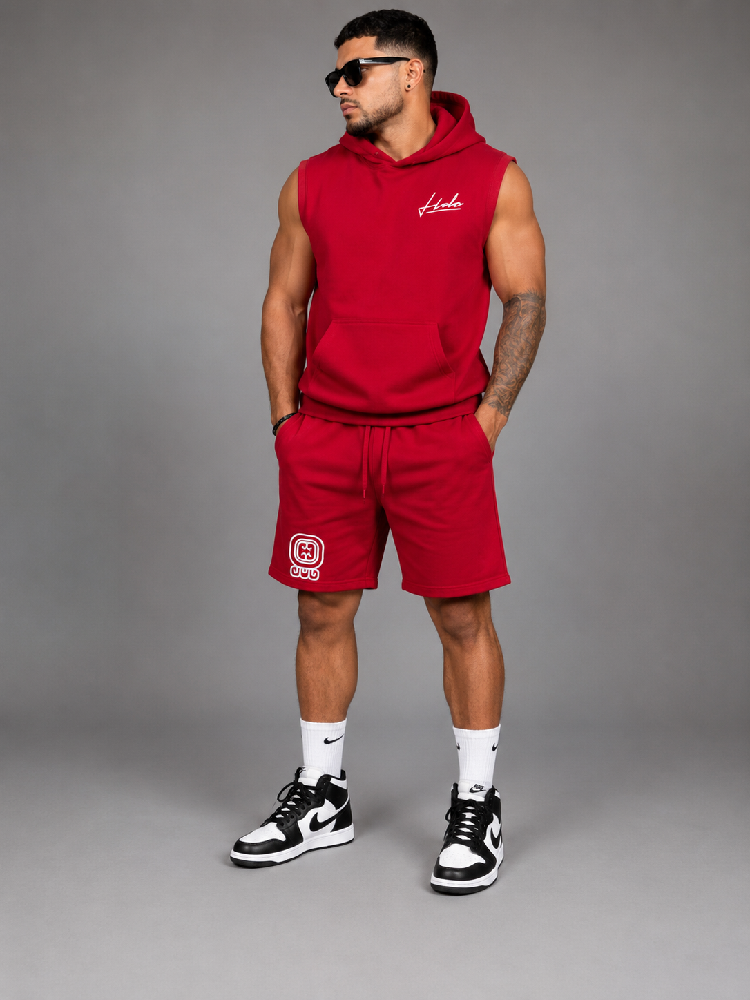 Conjunto Deportivo Premium bordado  HDC para Hombre | Hoodie Sin Mangas + Short  2 pzas