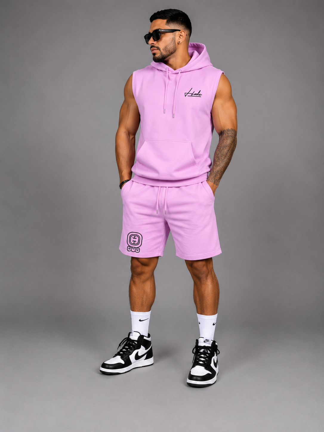 Conjunto Deportivo Premium bordado  HDC para Hombre | Hoodie Sin Mangas + Short  2 pzas