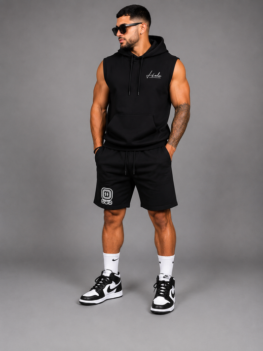 Conjunto Deportivo Premium bordado  HDC para Hombre | Hoodie Sin Mangas + Short  2 pzas