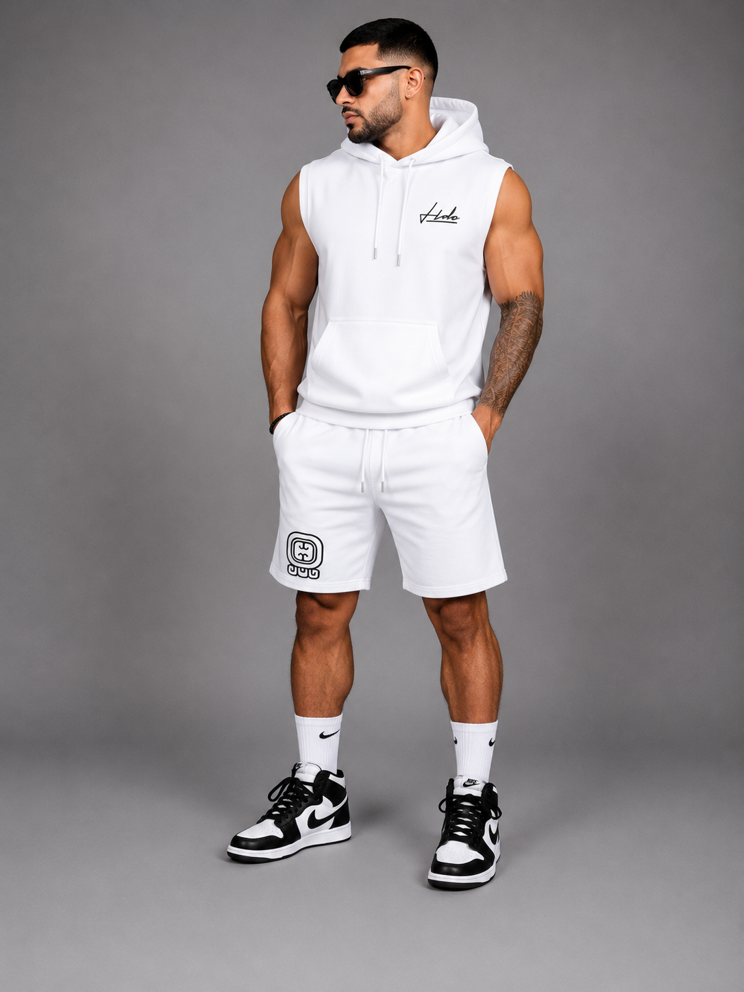 Conjunto Deportivo Premium bordado  HDC para Hombre | Hoodie Sin Mangas + Short  2 pzas