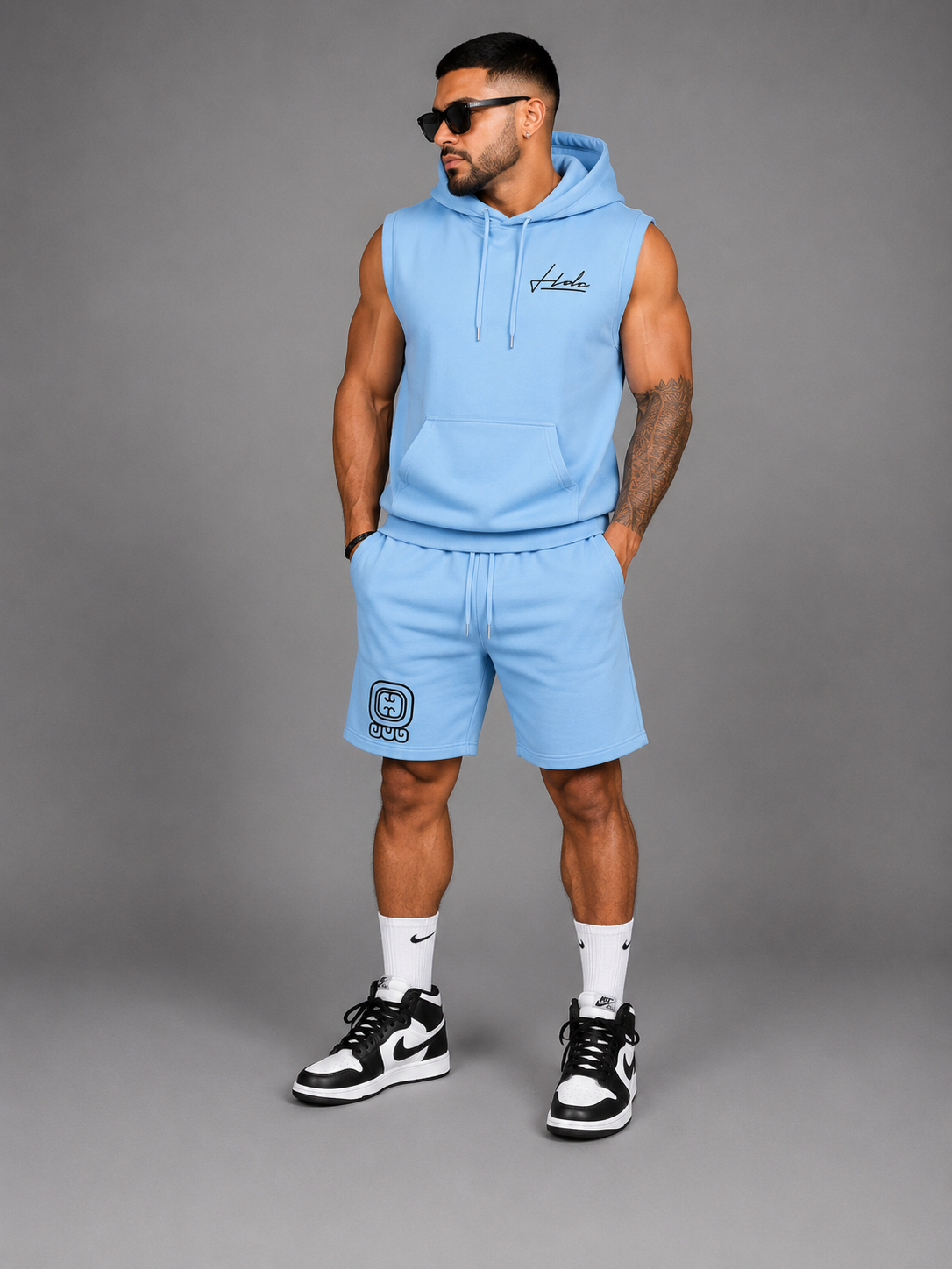 Conjunto Deportivo Premium bordado  HDC para Hombre | Hoodie Sin Mangas + Short  2 pzas