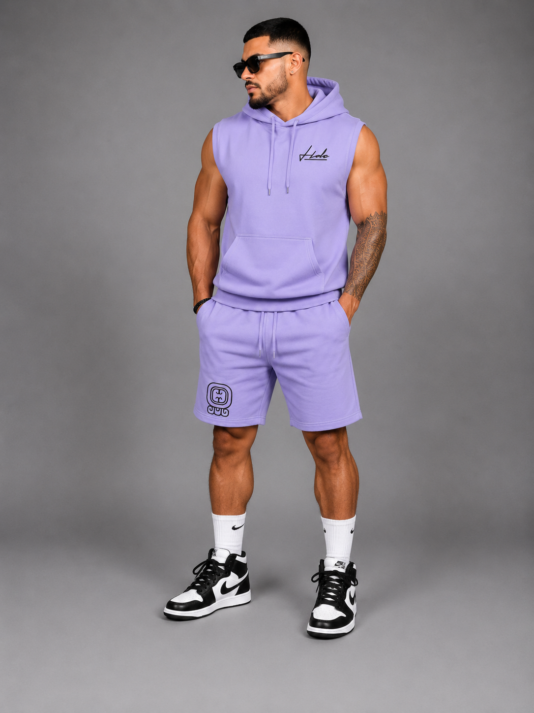 Conjunto Deportivo Premium bordado  HDC para Hombre | Hoodie Sin Mangas + Short  2 pzas
