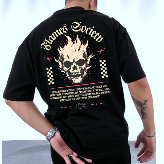 Camiseta OVERSIZE para hombre, diseño FLAMES SOCIETY