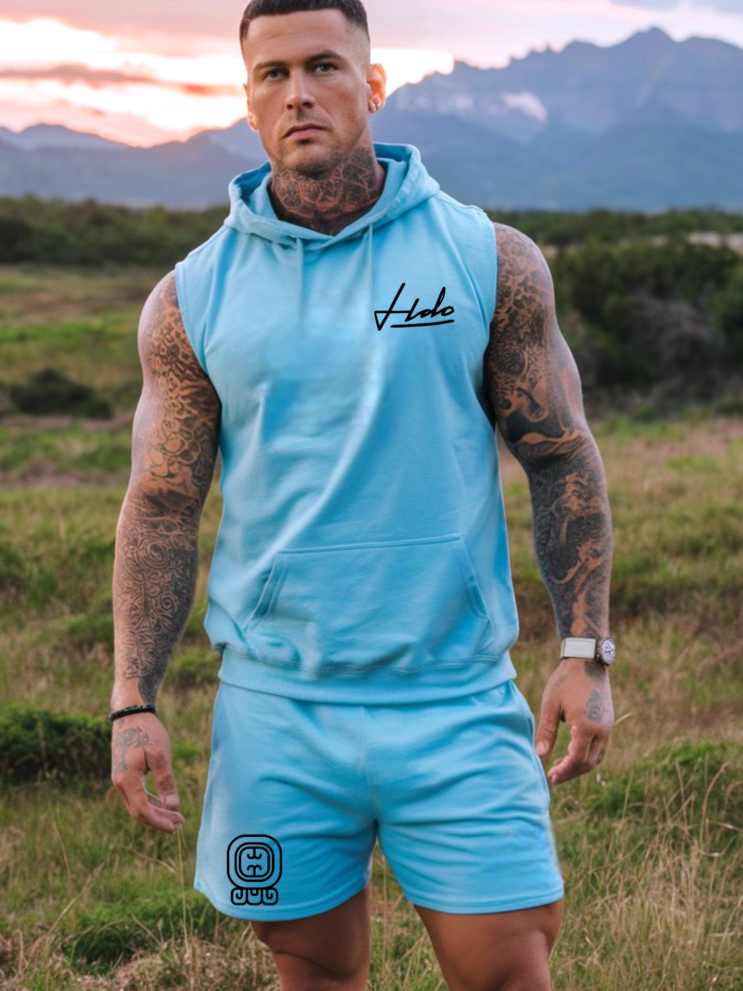 CONJUNTO PARA HOMBRE, HOODIE SIN MANGA Y SHORT "HDC"