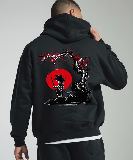sudadera bordada con capucha y cangurera para HOMBRE Hoodie dbz mod. GOKU ARBOL DE CEREZO